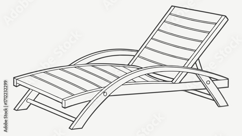 Relaxing Wooden Chaise Lounge Line Art Illustration for Design Projects and Summer Themes.