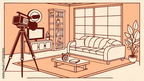 Studio Apartment Interior Design with Lighting Equipment.