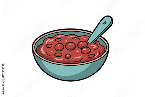 Hand drawn illustration of a bowl of chili with a spoon