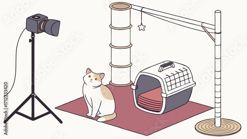 Studio Setup with Pet Carrier and Camera for Photography or Videography.
