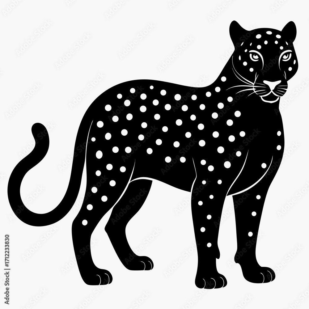 Obraz premium animal, leopard, predator, silhouette, graphic, cat, black, design, minimalist, nature, vector, wild, felino, powerful, profile, spot, bold, drawing, mammal, rhino, striking, art, illustration, isolat
