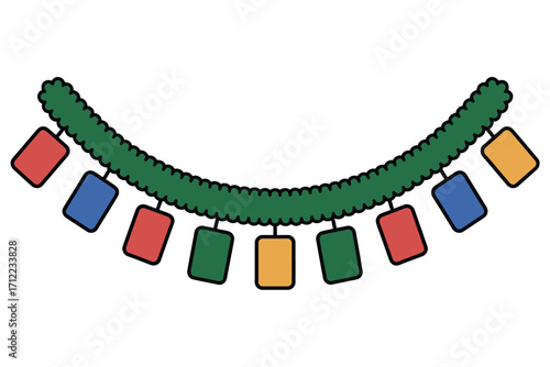 Colorful festive garland with hanging rectangular flags for celebration