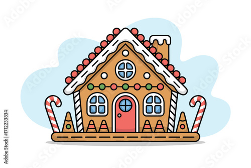 Whimsical gingerbread house decorated for christmas holidays