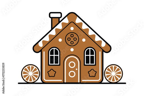 Whimsical gingerbread house with wheels and festive decorations