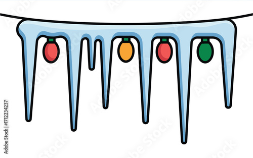Christmas lights hanging from icicles on a string