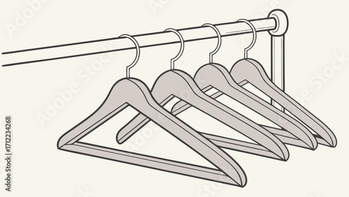 Wooden Clothes Hangers on a Rail Closet Organization Fashion Illustration Retail Display Simple Design Minimalist Style.
