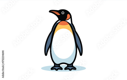 Cute cartoon king penguin standing isolated on white background