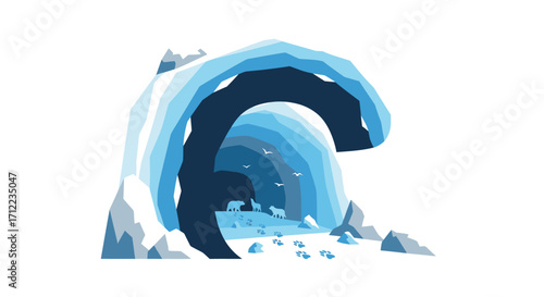 Ice cave wave abstract art illustration.