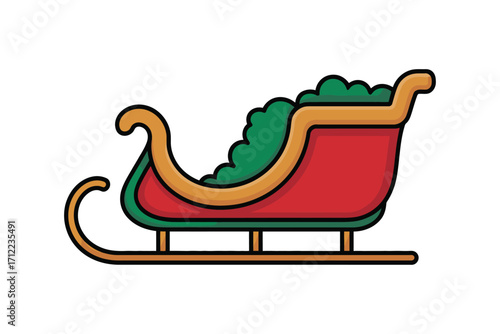 Classic red sleigh with green interior and golden trim