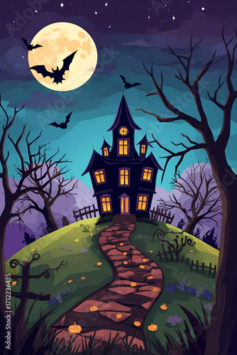 halloween background with haunted house