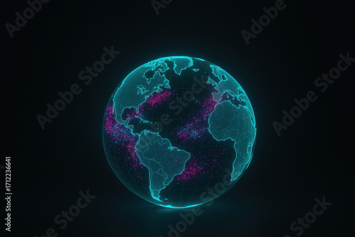 Global Digital World: A digitally rendered globe pulsates with vibrant energy, its continents and oceans outlined in a luminous glow against the deep space.