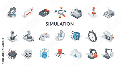 Isometric Simulation Icons - Technology, Data, and Virtual Reality Concepts.