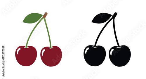 A simple illustration showcasing two pairs of cherries in contrasting colors
