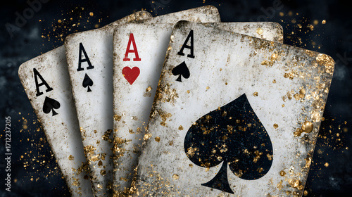 Luxurious Black Playing Cards with Golden Aces and Dice – Premium Casino Aesthetic in Cinematic Lighting