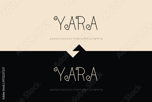 Abstract typographic design with contrasting colors and subtle arrow graphic
