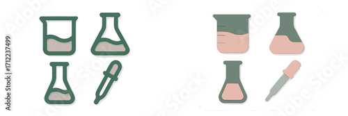 Stylized collection of essential laboratory glassware beakers flasks dropper for scientific research chemistry experiments