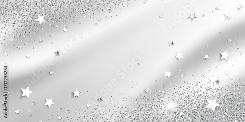 Silver glitter and stars on a soft, textured background