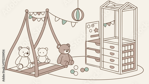 Nursery Room Illustration Playful Decor Toys and Storage.