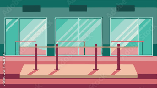 A dance studio with mirrored walls and ballet barres.