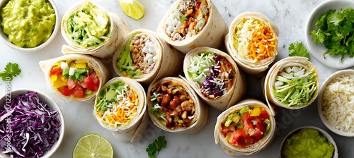 Delicious burrito wraps recipe ideas: healthy mexican food with chicken beef vegetables and fresh ingredients