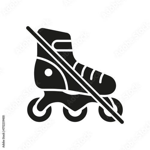 Roller Skate Prohibition Solid Icon. No Skateboarding Or Rollerblading Allowed Silhouette Symbol. Safety And Regulation Signage For Public Spaces. Isolated Vector Illustration