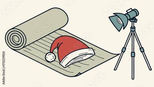 Santa Hat Photography Studio Setup Festive Holiday Product Shot Christmas Illustration Winter Design Element.