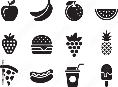 Fresh food and drink icons for modern design projects