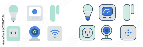 Modern smart home automation system icons set representing digital technology and internet of things devices for connected living