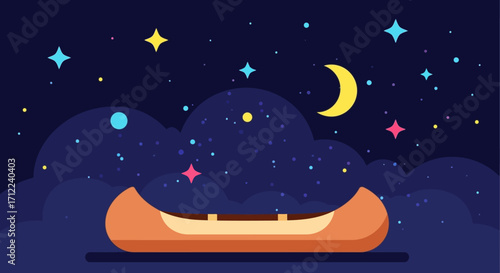 Orange Canoe Floating Under a Starry Night Sky.