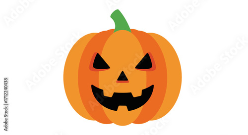 Orange pumpkin with carved face for halloween.