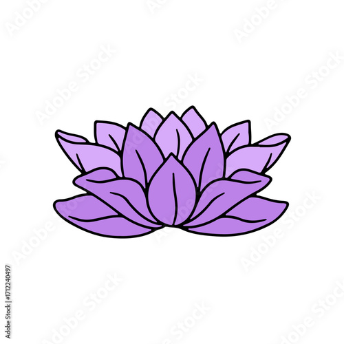 Hand drawn purple lotus flower line art vector illustration isolated on white background
