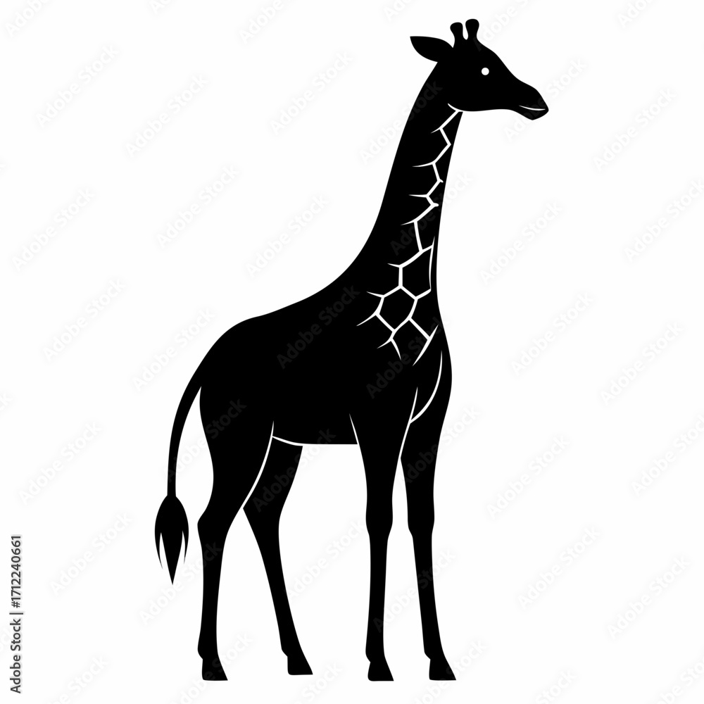 Fototapeta premium Giraffe Neck Stretch vector clean black silhouette design white background