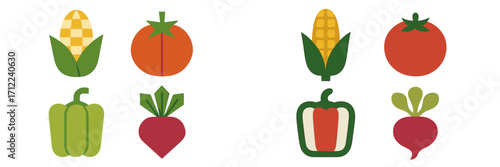 Fresh organic vegetables collection with corn, tomatoes, bell peppers, and radishes for healthy eating