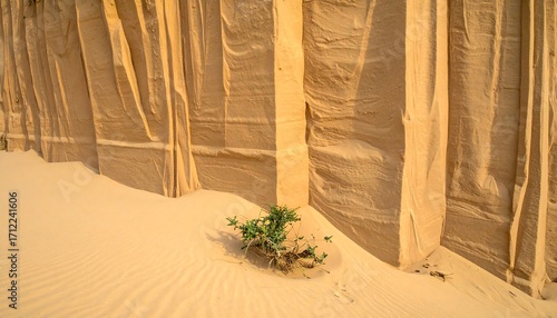 Fototapeta Naklejka Na Ścianę i Meble -  Sand dune wall, small plant