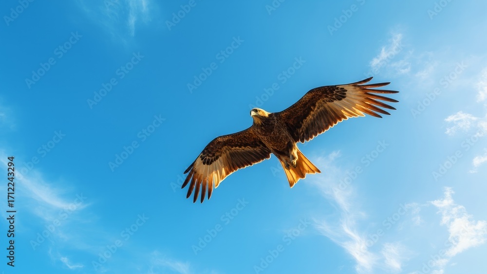 Obraz premium A dangerous predatory eagle flying in the clear sky
