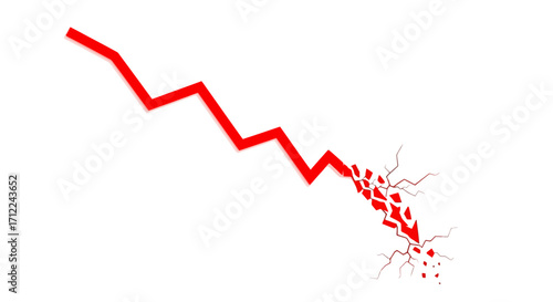 Stylized Red Line Graph Showing Sharp Decline with Broken Line Symbolizing Market Crash Vector