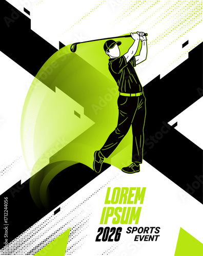 Golf player illustration for poster or leaflet, golf sports event poster design.