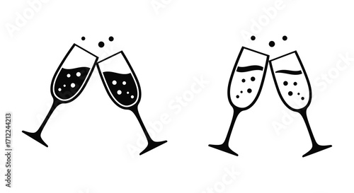 Two pairs of champagne glasses toasting a celebration in black and white