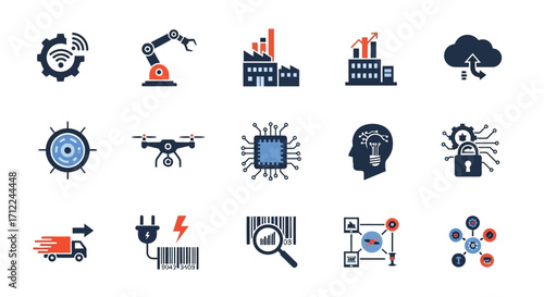 Set of industrial internet of things and industry 4.0 icons.
