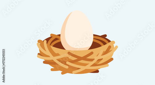 Single Egg Resting Comfortably in a Birds Nest.