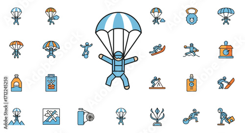 Skydiver with Parachute in Freefall.