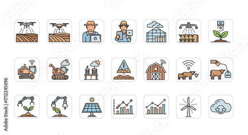 Smart Farming and Agriculture Technology Icon Set.