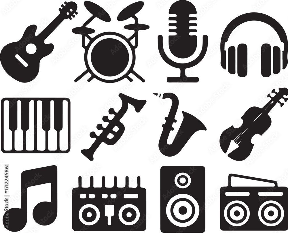 Obraz premium Music icons set for creative projects