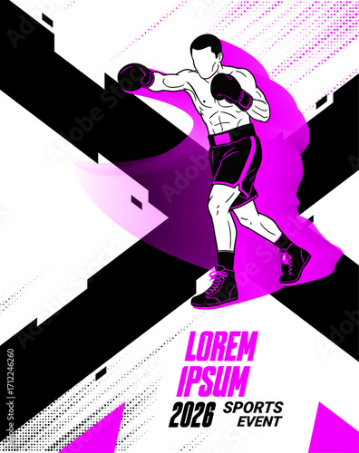 Boxing match illustration: vibrant artwork of a male boxer throwing a punch for posters and leaflets