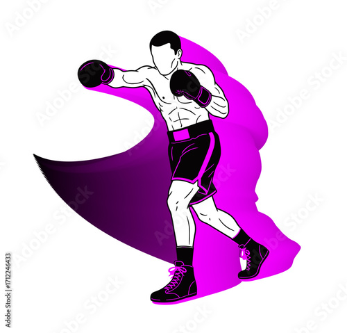 Boxer in Action: A stylized illustration depicts a powerful boxer executing a dynamic punch with focused intensity, perfect for conveying strength and the competitive spirit.