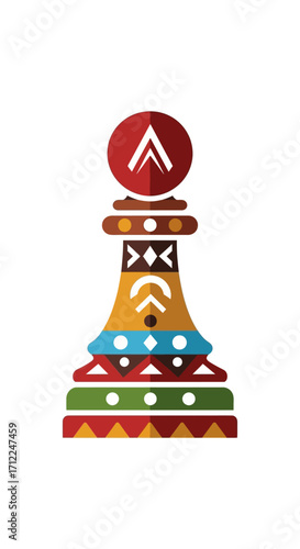 Stylized chess pawn with colorful ethnic patterns.