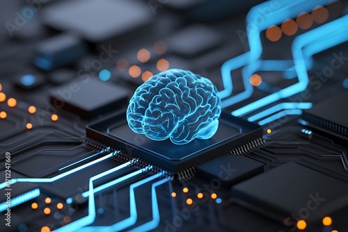 Wallpaper Mural Futuristic concept illustration featuring an illuminated digital brain on a computer processor board showing artificial intelligence Torontodigital.ca