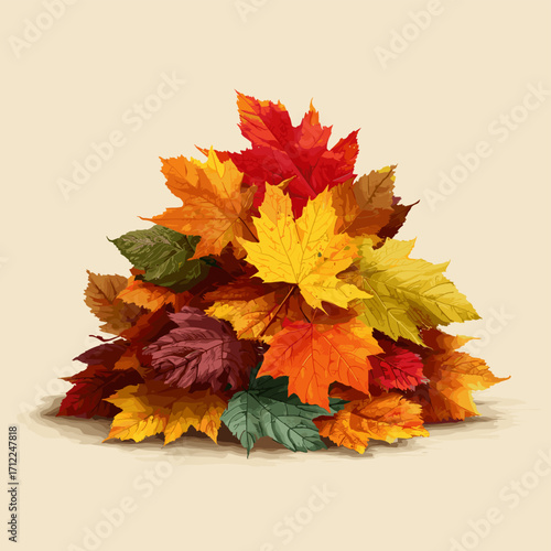 Vector illustration of a pile of autumn leaves isolated on a white background