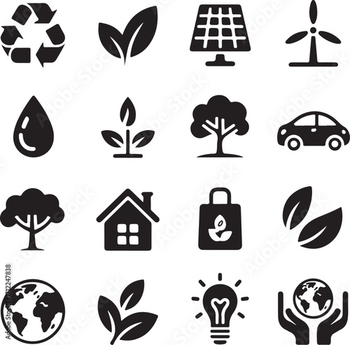 Eco-friendly icons for sustainable living and green energy