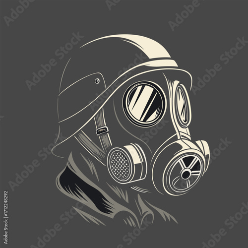 Soldier with Gas Mask Illustration | Military Artwork Vector